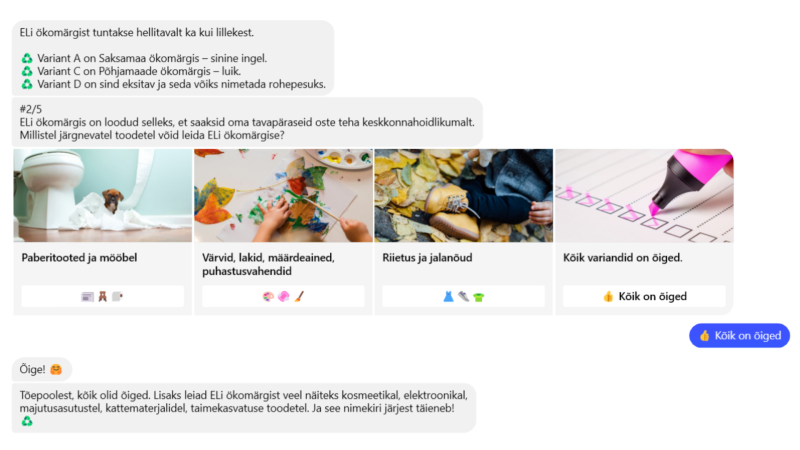 Viktoriinid Facebook Messenger Bot'i kaudu br&auml;ndi edendamiseks