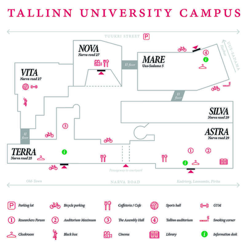 How to get here Getting from the Airport to Tallinn University By Bus 	Routes: From the stop just outside the&nbsp;Arrivals Hall (northern exit), you can take&nbsp;Bus No. 2&nbsp;or&nbsp;Bus No. 15., Travel time: About 20&ndash;25 minutes. 	 		Bus No. 2: Get off at&nbsp;Keskturg&nbsp;and walk approx. 13 minutes to the university., Bus No. 15: Get off at&nbsp;Tornim&auml;e&nbsp;and walk approx. 8 minutes. 	 	 By Taxi (Bolt / Uber) 	Time: Approximately 15&ndash;20 minutes, depending on traffic., Cost: Around 8&ndash;16&euro;., Payment: Bolt and Uber rides can be paid via the app; some taxis may also accept cash. Getting from the Port (Passenger Terminals) to Tallinn University Tallinn&rsquo;s main passenger terminals for ferries from Helsinki and Stockholm are located close to the city center, making the journey to Tallinn University relatively quick and simple. Routes: From terminals D and A, walk to the nearby tram stops and take: By Tram 	 	Tram No. 1 (towards Kadriorg) 	, 	Tram No. 3 (towards Kadriorg) 	 Travel time: About 10&ndash;15 minutes Stop: Get off at &ldquo;Tallinna &Uuml;likool&rdquo; &mdash; the university is right next to the stop. By Bus Routes: From stops near the port area, you can take: 	 	Bus No. 2 (towards M&otilde;igu) 	 Travel time: About 15&ndash;20 minutes Stop: Get off at &ldquo;Tornim&auml;e&rdquo; and walk approx. 8&ndash;10 minutes to the university. By Taxi (Bolt / Uber) Time: Approximately 5&ndash;10 minutes, depending on traffic Cost: Around 5&ndash;10&euro; By Walking&nbsp;(depending on the arrival terminal) Distance: 500 m &ndash; 2 km Time: About 10&ndash;25 minutes&nbsp;